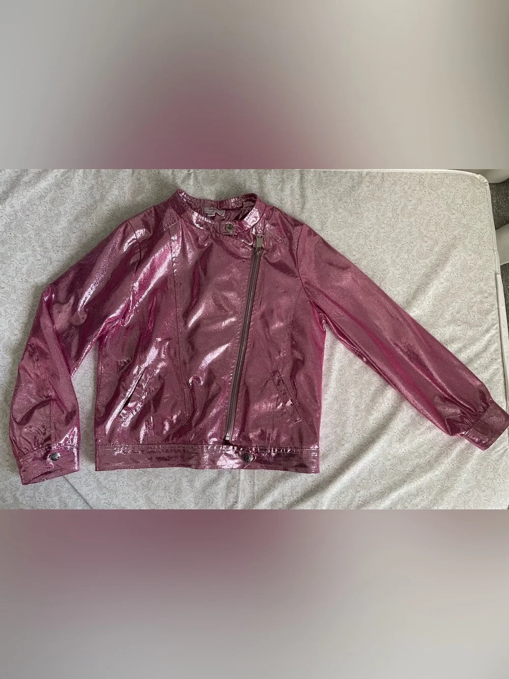 Disney Descendants D-Signed Future Queen Pink Foil Moto Jacket Girls M Sparkly
